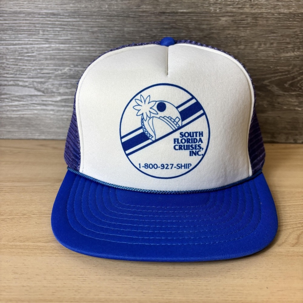 Vintage South Florida Cruises Hat Cap Snap Back Blue White Trucker
